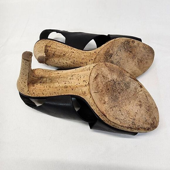 Via Spiga Onitta Cork Open Toe Leather Sandal Heels Slingback Black Size 8.5 I - Picture 9 of 10